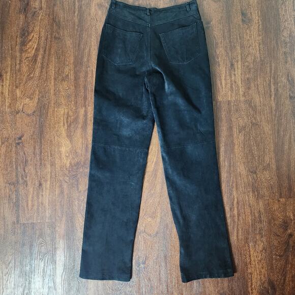 Vintage Brandon Thomas Black Suede 100% Leather Straight Leg High Rise Pants, 4 - Picture 8 of 11